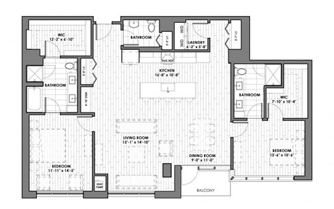 Floor plan for 2 beds, 2.5 baths, 1638 sqft